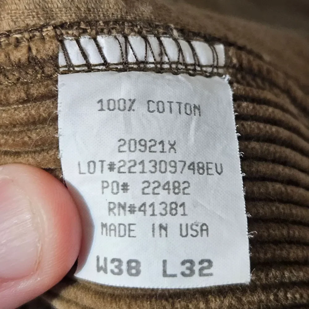 VTG Polo Ralph Lauren Corduroy Cords Pants 38x32 Brown USA‎ Made Fits 37x29 EUC